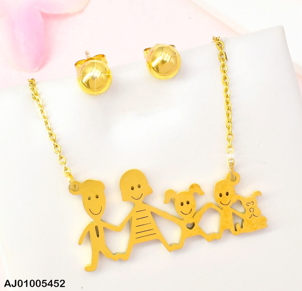 SET ARETES🟡 DIJE:PLACA FAMILIA NIÑA 2 COLITAS T199