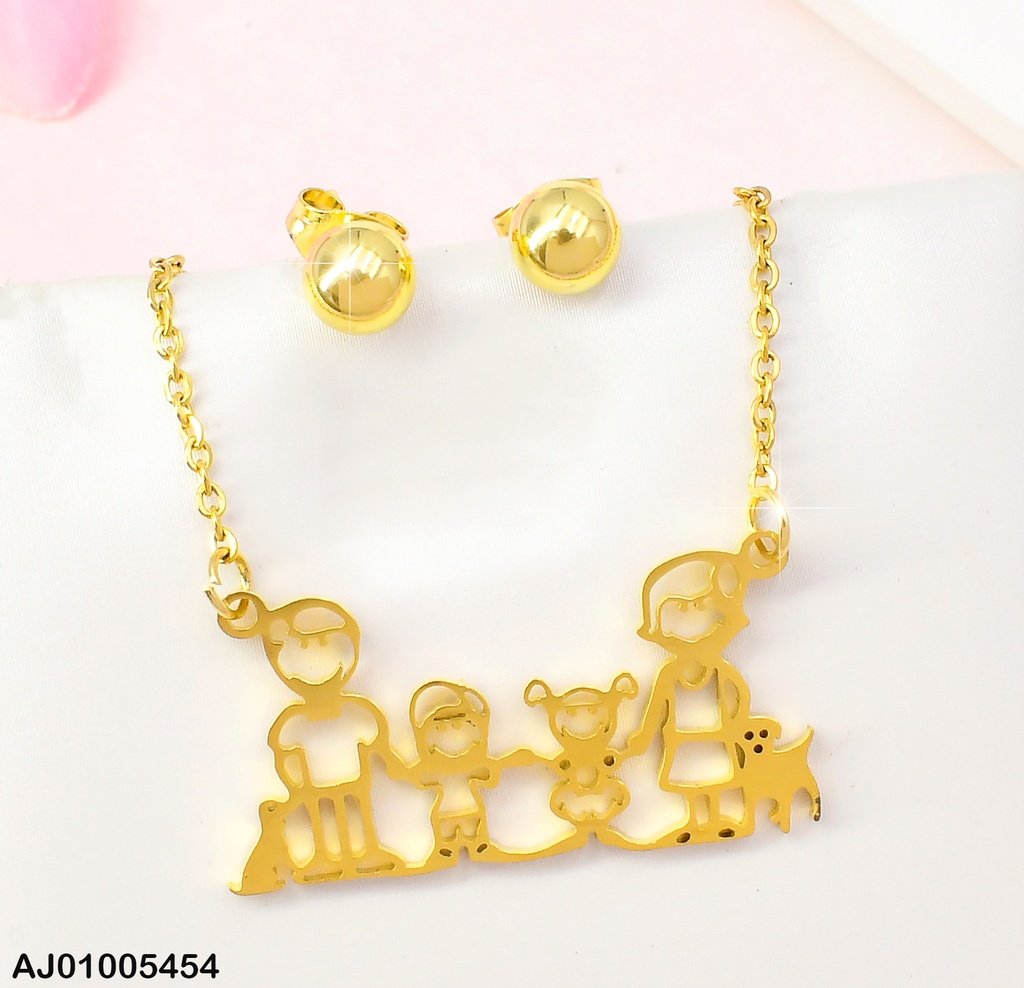SET ARETES🟡 DIJE: CROQUI FAMILIA C/PERRO-GATO T395