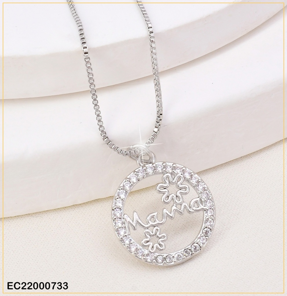 CADENA PLAT.FINA CIRCULO ZIRC."MAMA" C/FLORES N718