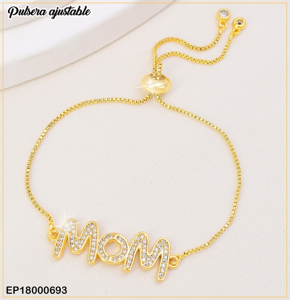 PULSERA AJUST."MOM" ZIRC.BORDES DORADOS N2032