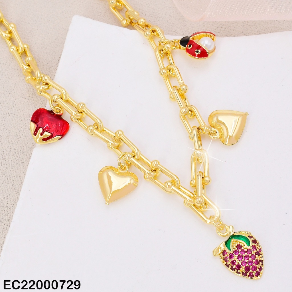 CADENA DOR DIJE CORAZON ROJO/DOR/FRESA/MARIQUITA CE235-9