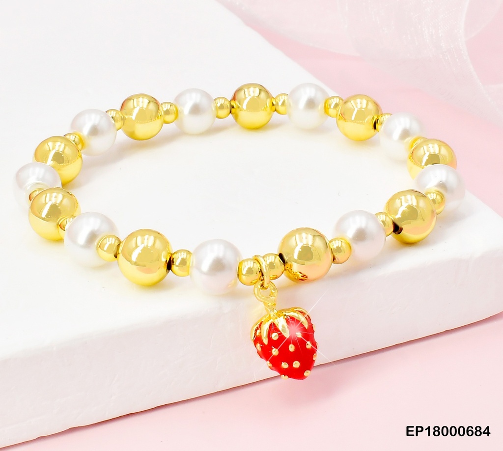 PULSERA PELOTITAS-PERLAS.DIJE:FRESA C/DOR.BE397-9 (CHE)