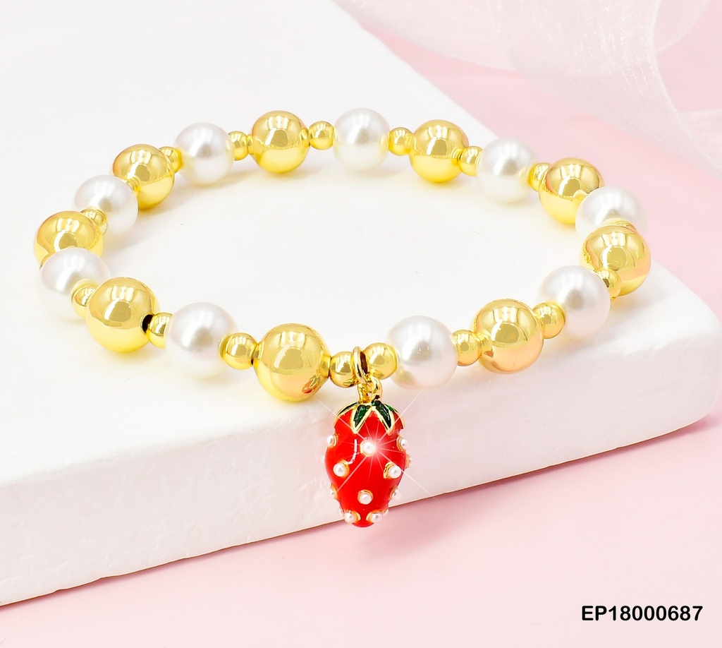 PULSERA PELOTITAS-PERLAS. DIJE:FRESA ALARG. BE400-9 (CHE)
