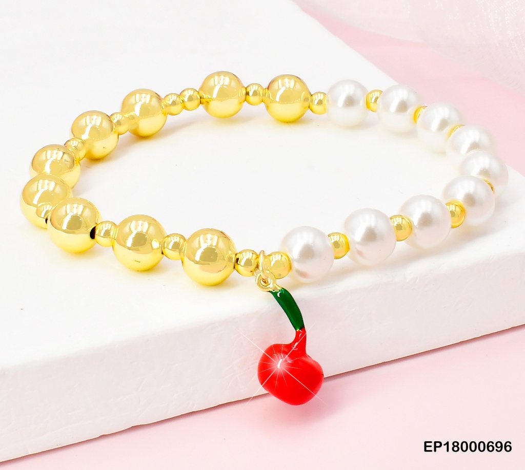 PULSERA PELOTAS-PERLAS.DIJE:MANZANA PQ. BE418-9 (CHE)