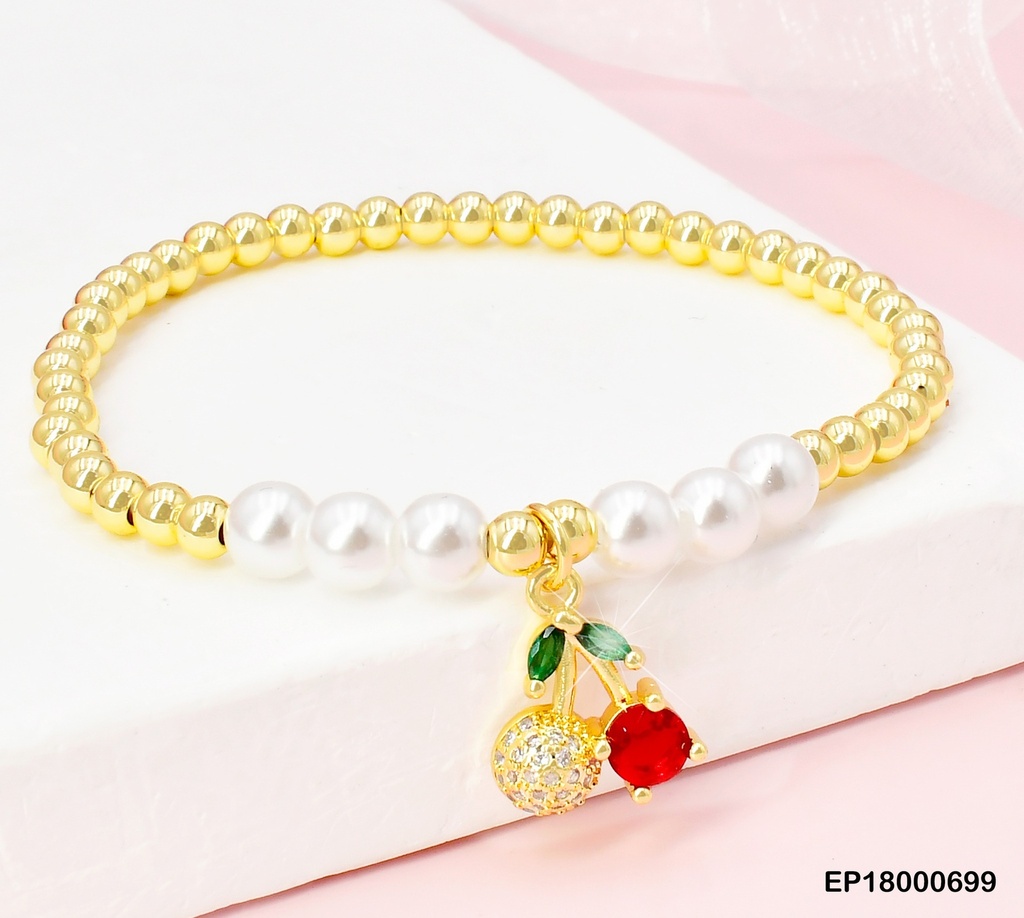 PULSERA PELOTITAS/PERLAS FRENTE/ CEREZAS BE490-294 (CHE)