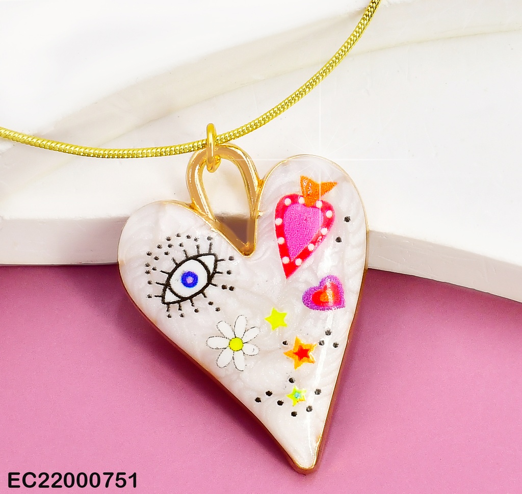 CADENA C/DIJE:CORAZON BOHO CHIC BLANCO/🥕 CE185-5
