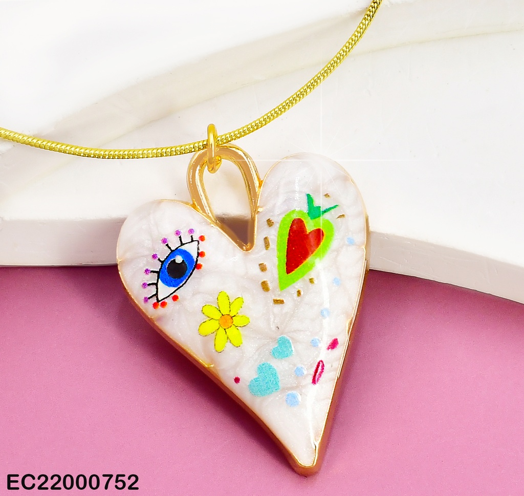 CADENA C/DIJE:CORAZON BOHO CHIC BLANCO/🌼 CE186-5