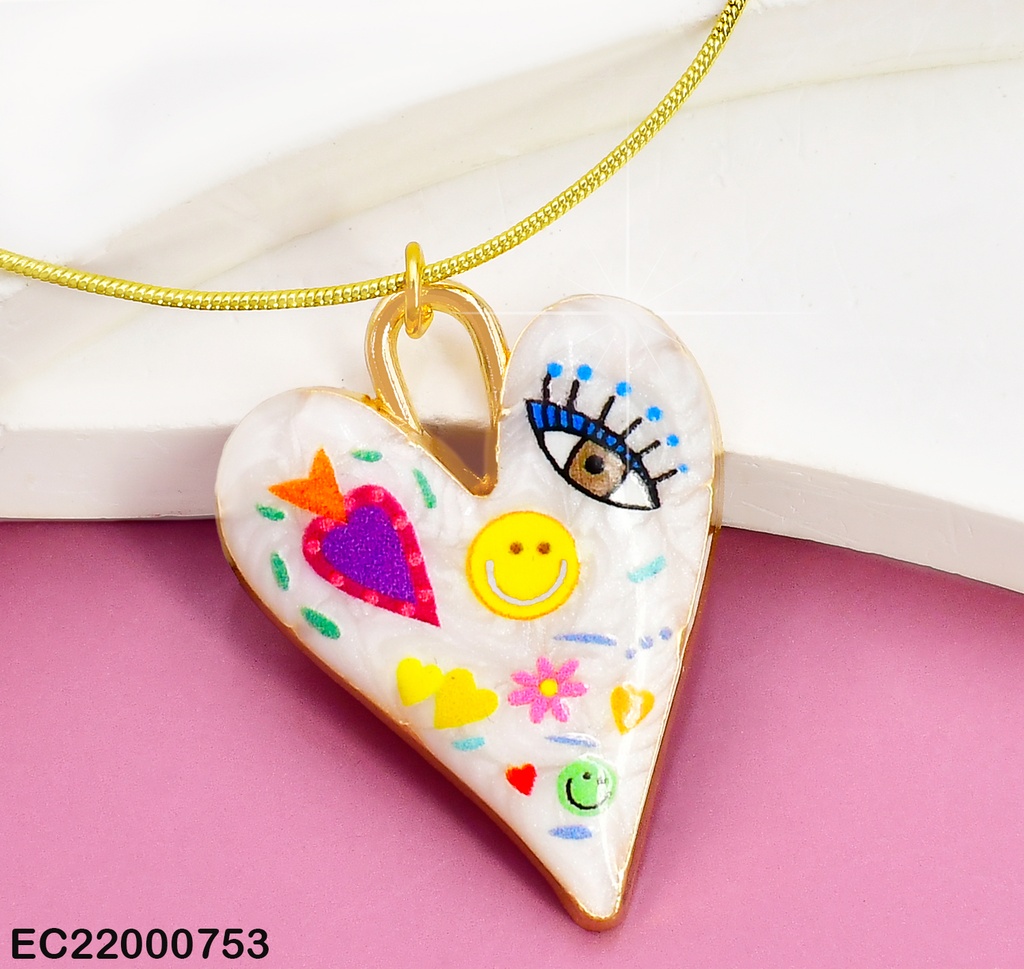 CADENA C/DIJE:CORAZON BOHO CHIC BLANCO/👁️🥕😊CE187-5