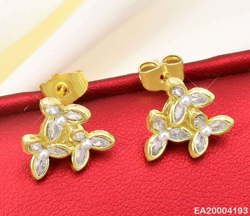 ARETES DOR 3 FLORES ZIRC. /PERLA CENTRO EE2215-3