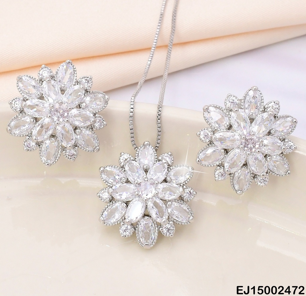 SET PLAT.FLOR DOBLE PETALOS ZIRCONIAS SE780-104