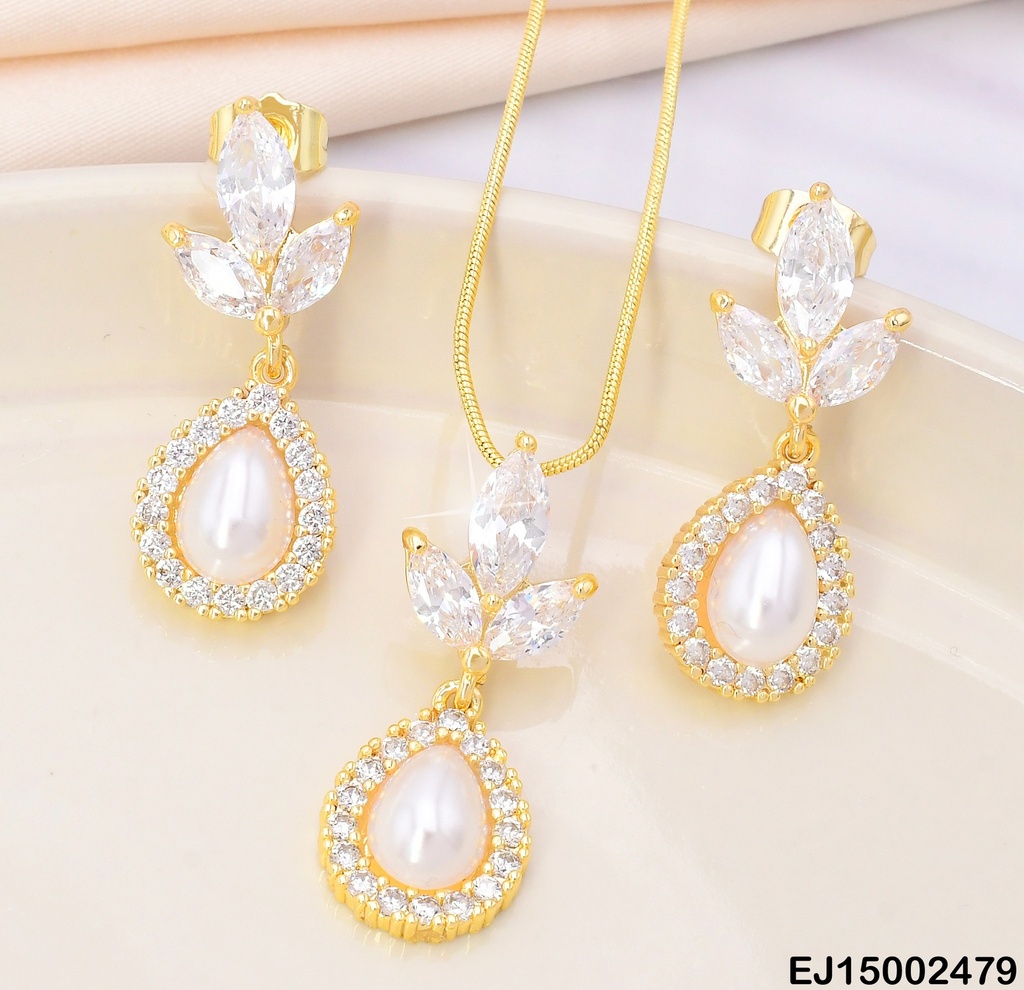 SET 3 PETALOS ZIRCONIAS C/GOTA PERLA SE789-104