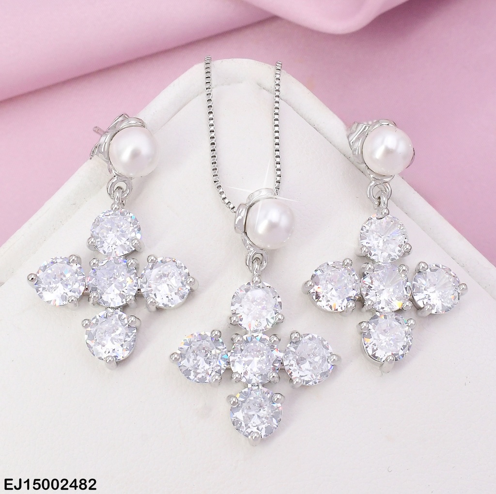 SET PLAT PERLA / CRUZ ZIRC RD SE792-9