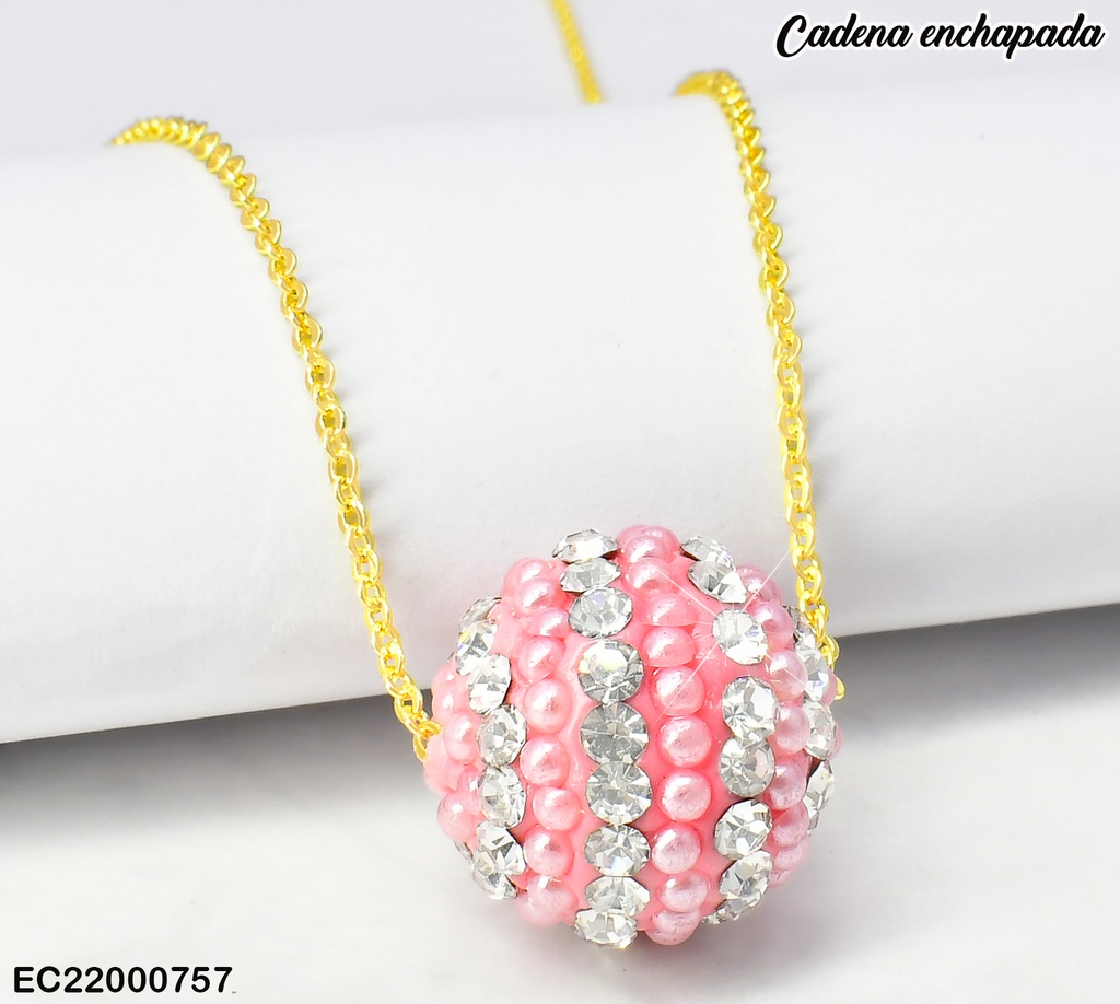 CADENA DOR DIJE BOLA DE FUEGO ZIRC ROSA/PLAT CE192-313