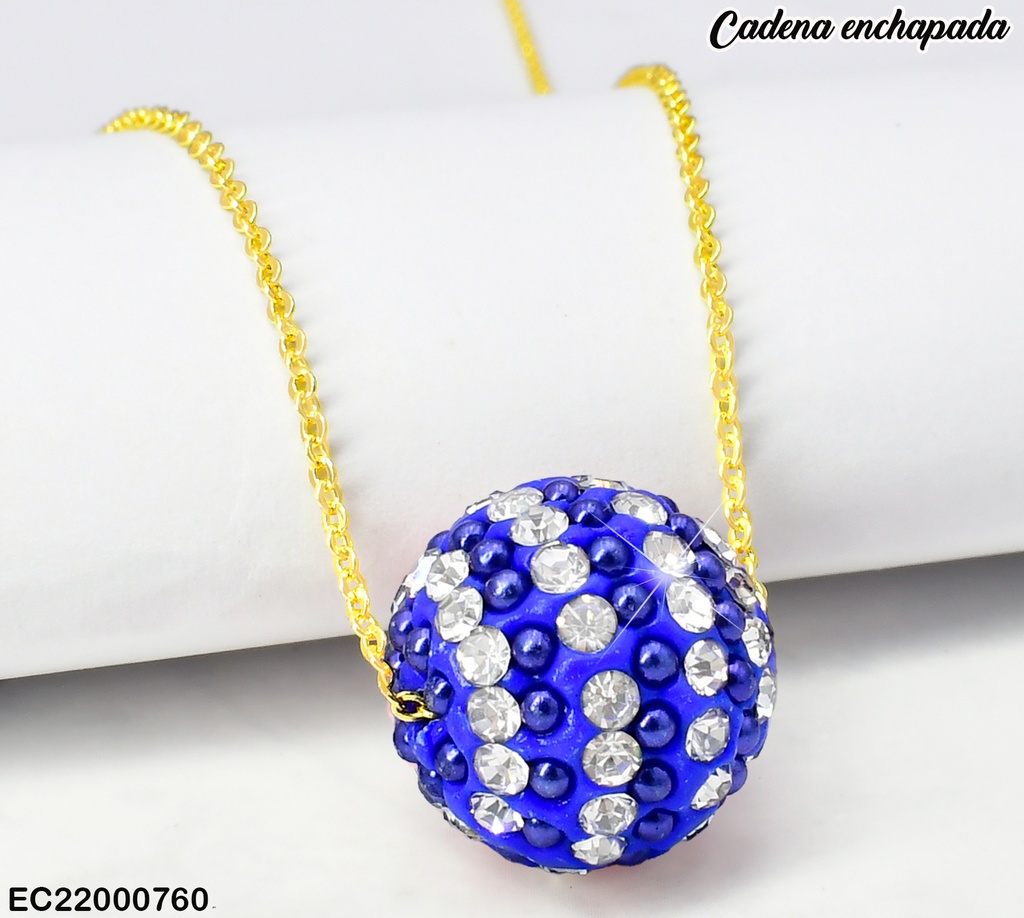 CADENA DOR DIJE BOLA DE FUEGO ZIRC. AZUL/PLAT CE195-313