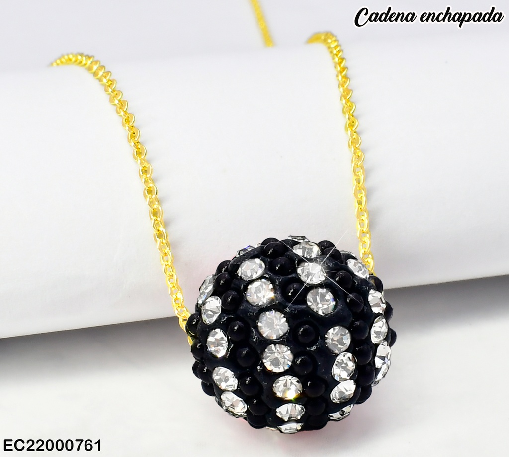 CADENA DOR DIJE BOLA DE FUEGO ZIRC. NEGRA/PLAT CE196-313