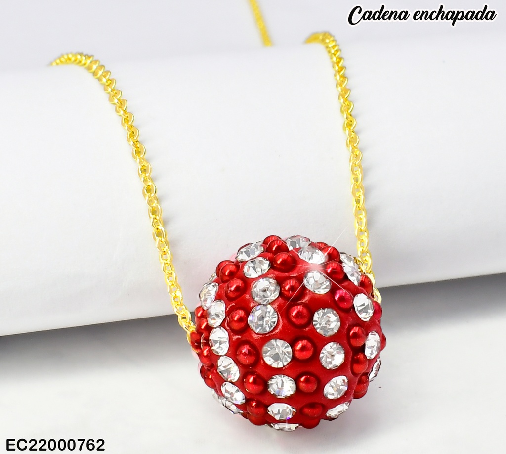 CADENA DOR DIJE BOLA DE FUEGO ZIRC ROJA/PLAT CE197-313