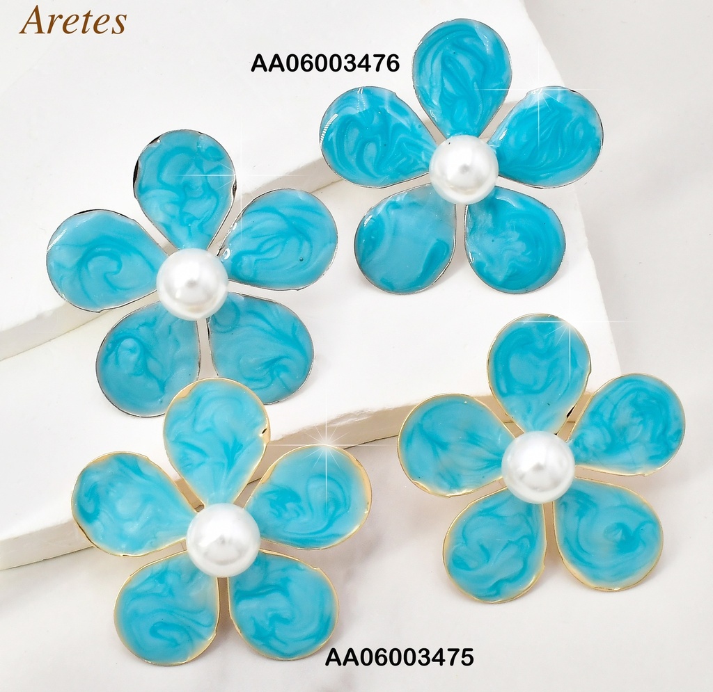 ARETES PLAT FLOR CELESTE 5 PET. ESMALTADOS/PERLA CENTRO FD25265-K53