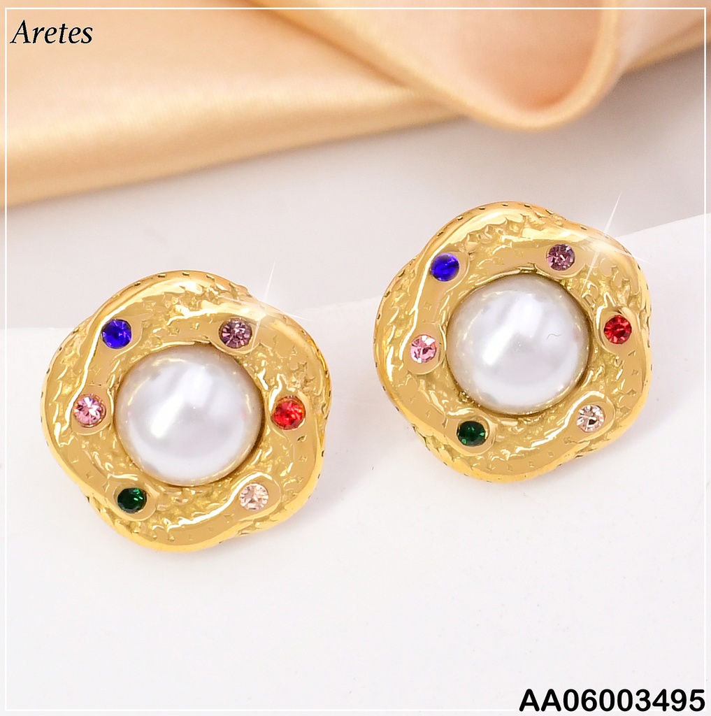 ARETES DOR FLOR TORNEADA/PERLA/ZIRC COL. SURT. VD084583-149
