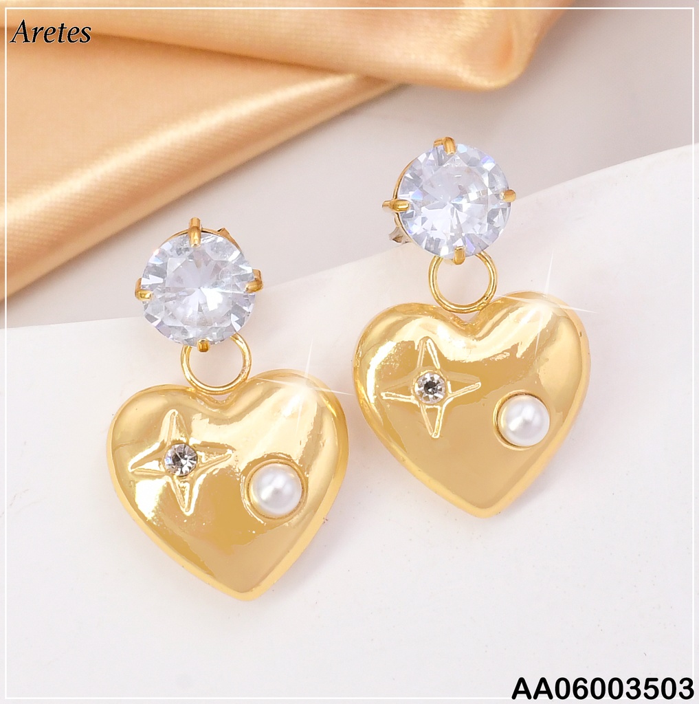 ARETE ZIRC RD/CORAZON INFLADO/ZIRC & PERLA INCRUSTADA VD085457-207