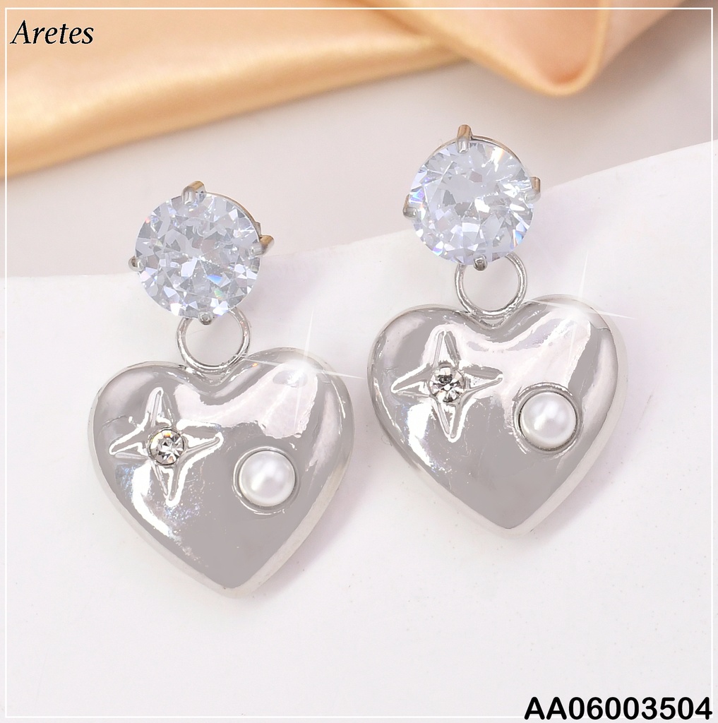 ARETE PLAT ZIRC RD/CORAZON INLFADO/ZIRC & PERLA INCRUSTADA VD084760-207