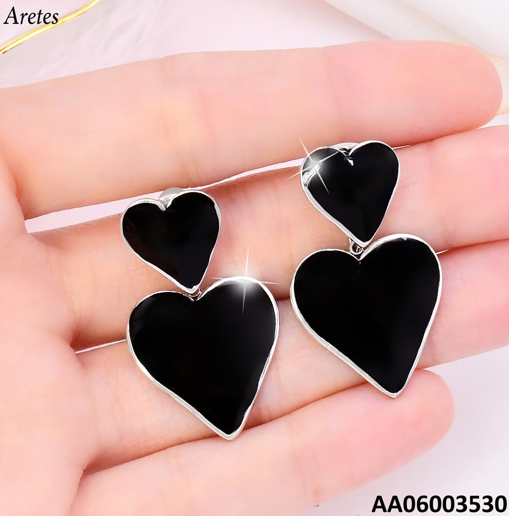ARETES PLAT.2 CORAZONES PQ/GR.NEGROS VD085458-207