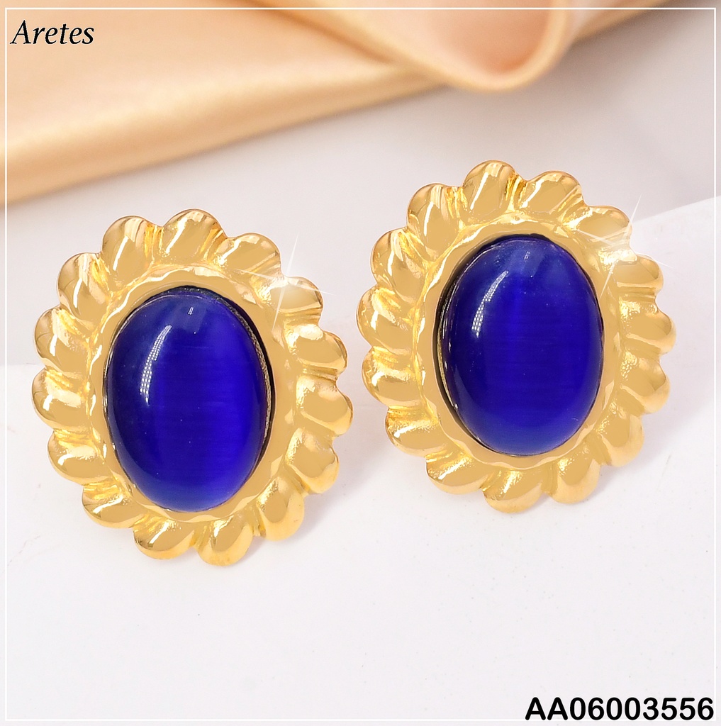 ARETES DOR BORDE TORNEADO / OVALO AZUL VD084494-207