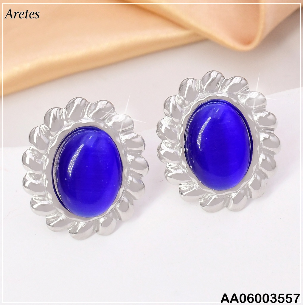 ARETES PLAT BORDE TORNEADO / OVALO AZUL VD084495-207