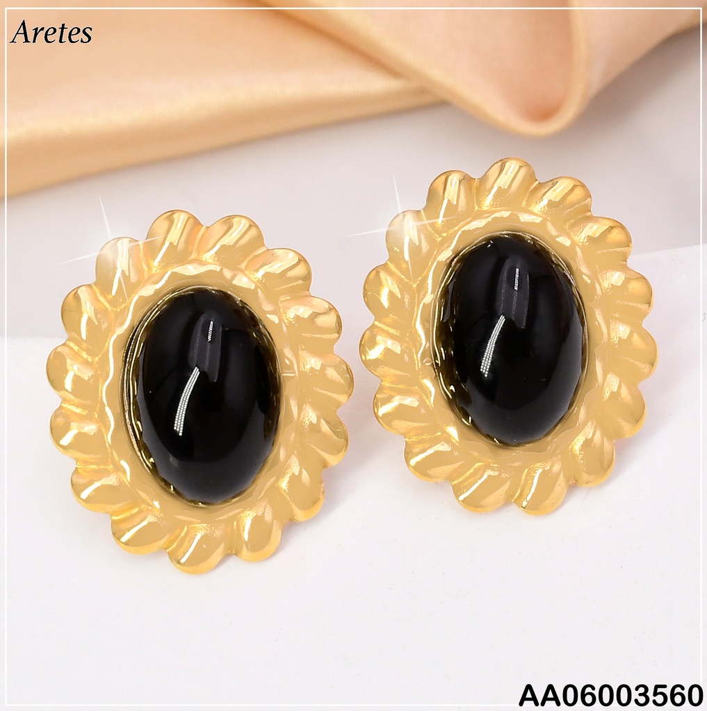 ARETES DOR BORDE TORNEADO/ OVALO NEGRO VD084597-149