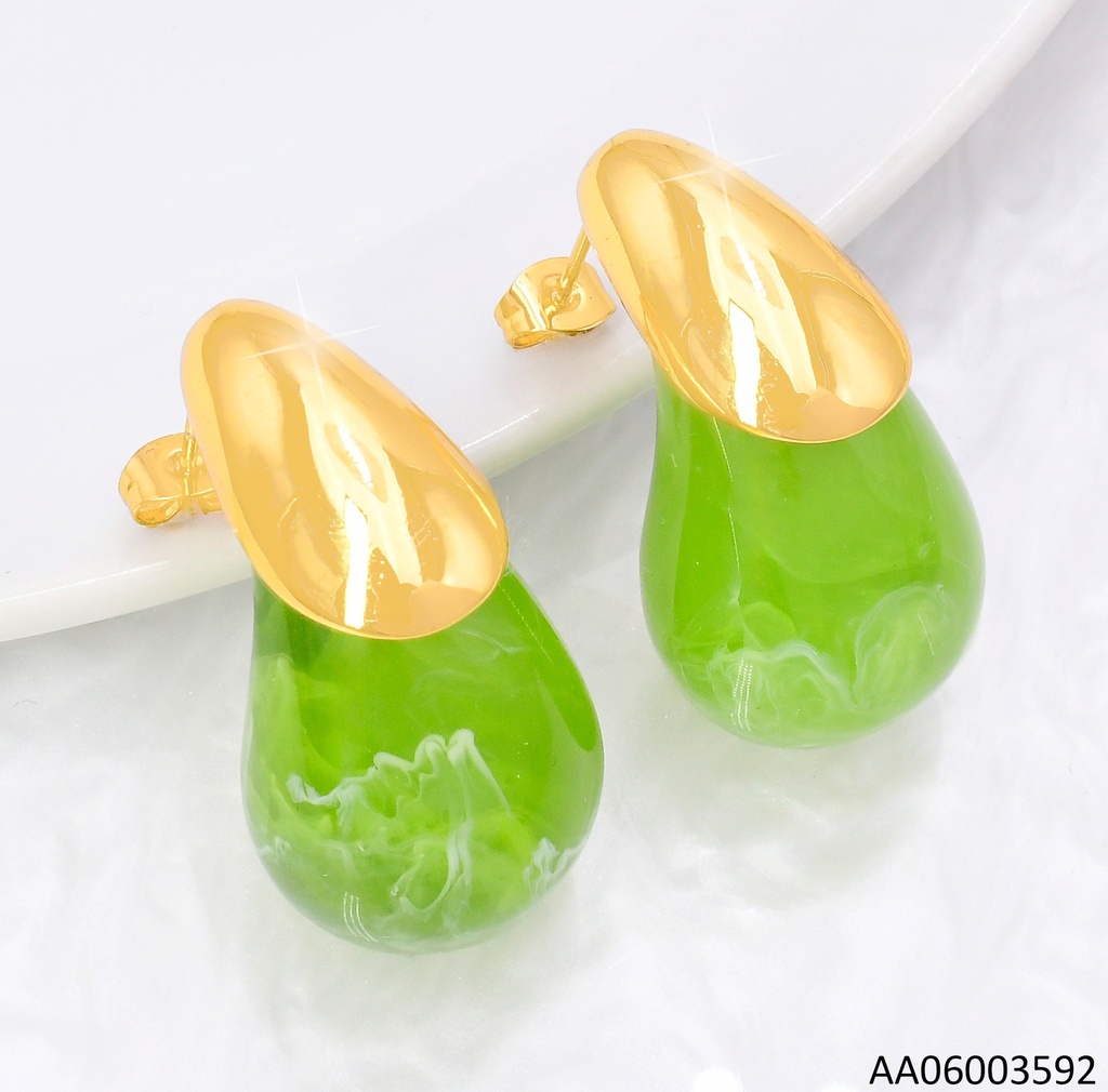 ARETES RESINA GOTA VERDE C/DORADO VD084824-207