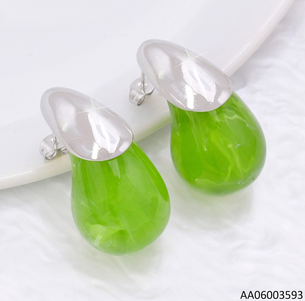 ARETES RESINA GOTA VERDE C/PLATEADO VD085485-207