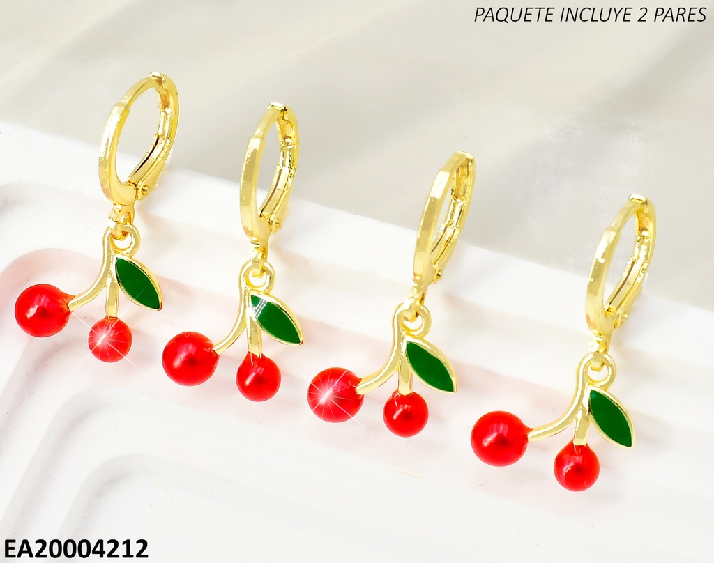 PAQ. 2 ARETES HUGGIES CEREZAS K8128-205