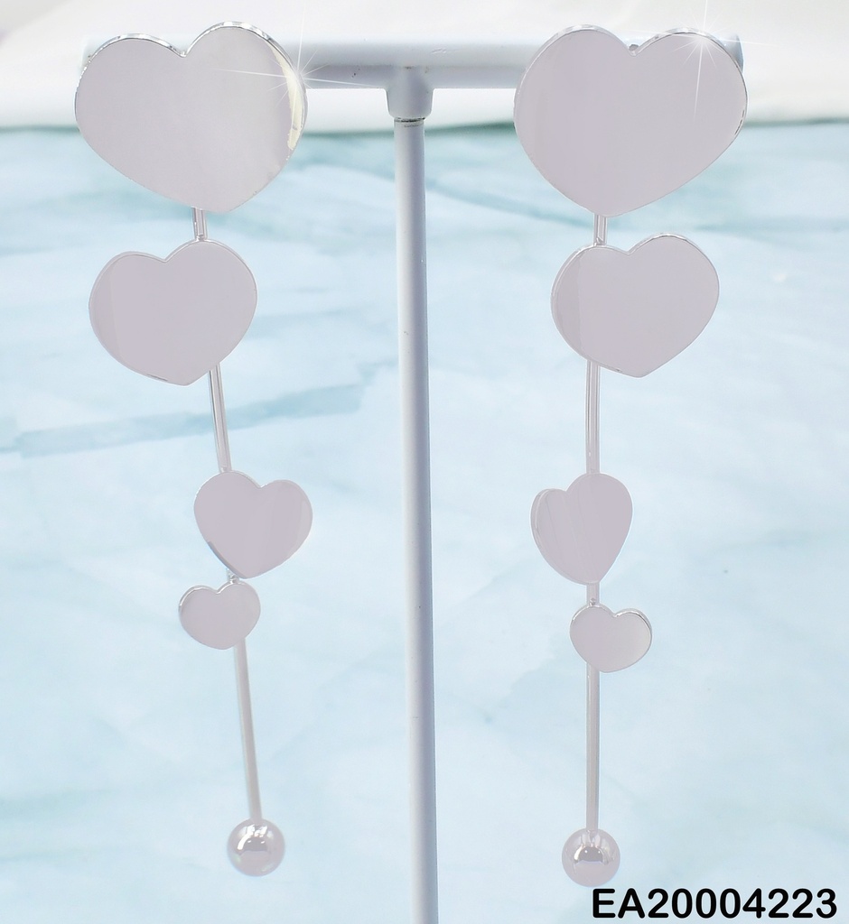 ARETES PLAT. 3 PLACAS CORAZONES VERTICAL C/PENDULO F8265