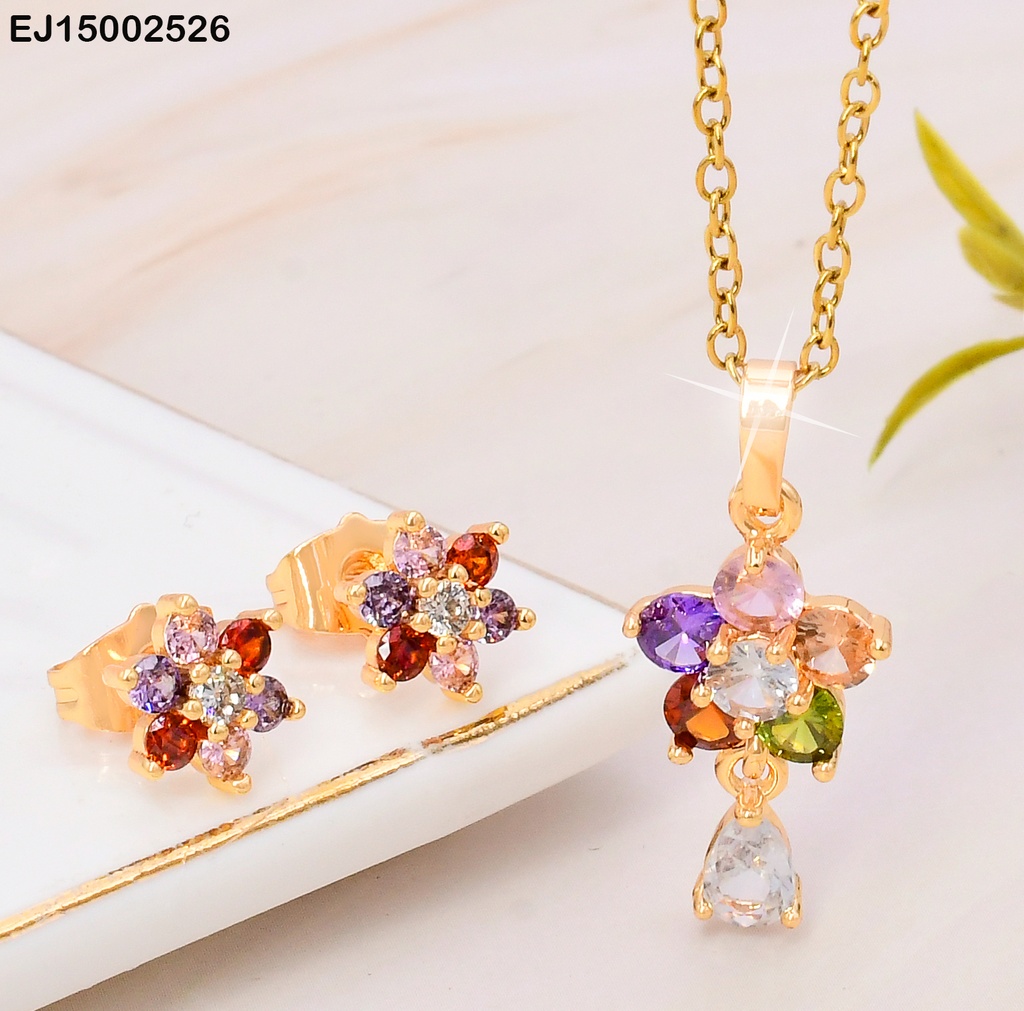 SET FLOR ZIRCONIAS 6 PETALOS DIJE C/GOTA P7811-299