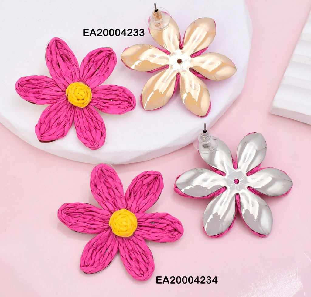 ARETES PLAT FLOR DE MACRAME FUCSIA  FD25254-K53