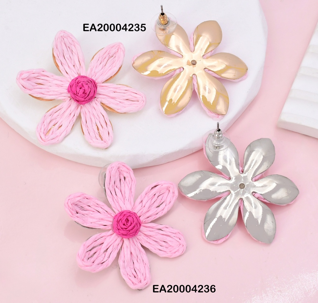 ARETES DOR FLOR DE MACRAME ROSA FD24066-K53