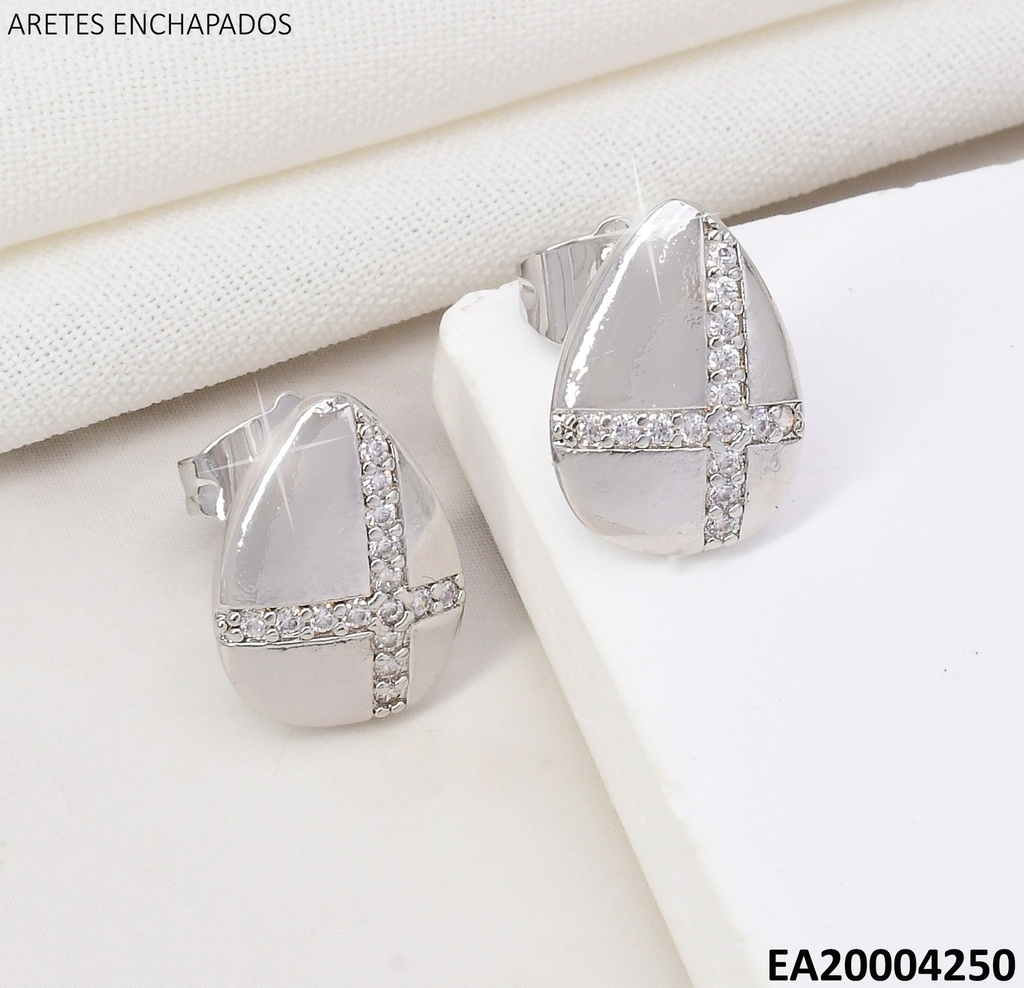 ARETES PLAT.GOTA PLANA C/CRUZ LATERAL ZIRC.K5901-787
