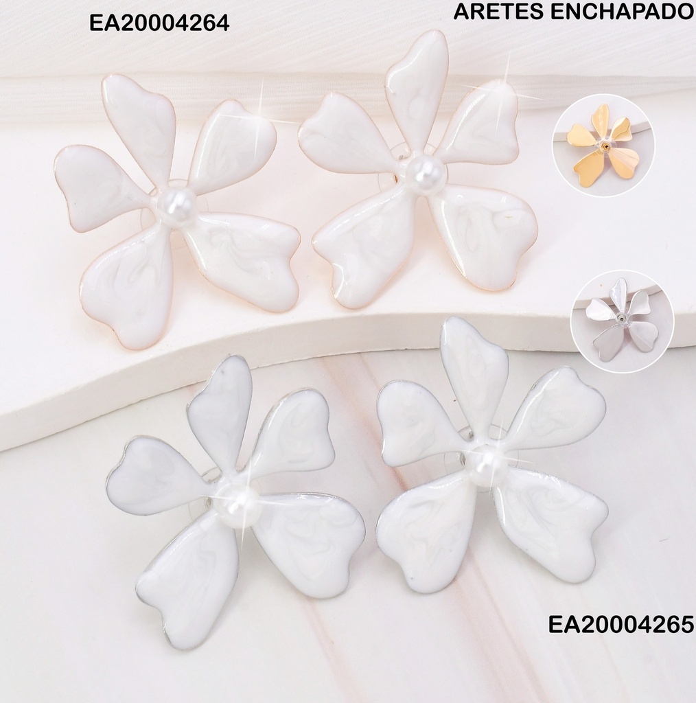 ARETES FLOR BLANCA ESMALTADA/PERLA CENTRO FD24057-K53