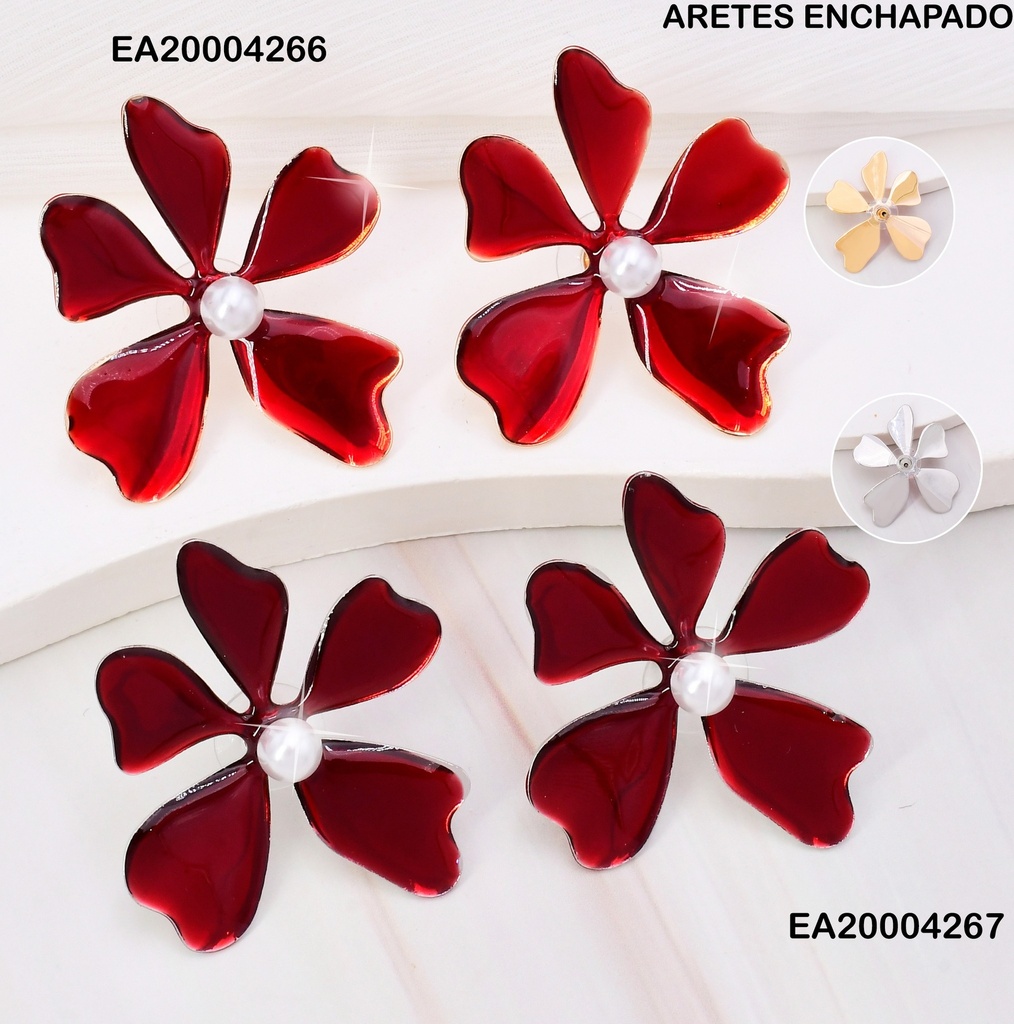 ARETES FLOR ROJA ESMALTADA/PERLA CENTRO FD24056-K53