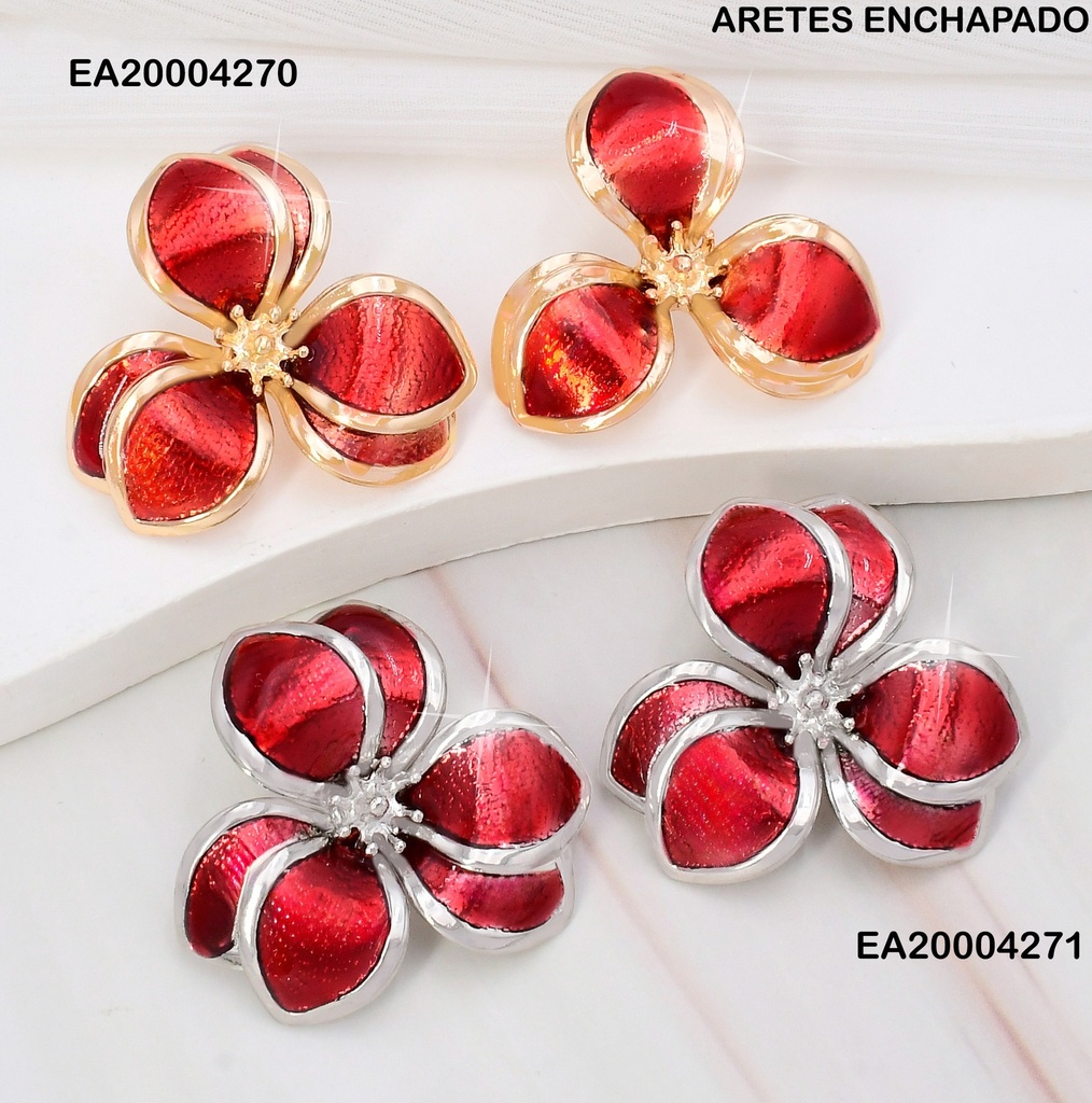ARETES FLOR ROJA BORDE DOR FD24041-K53