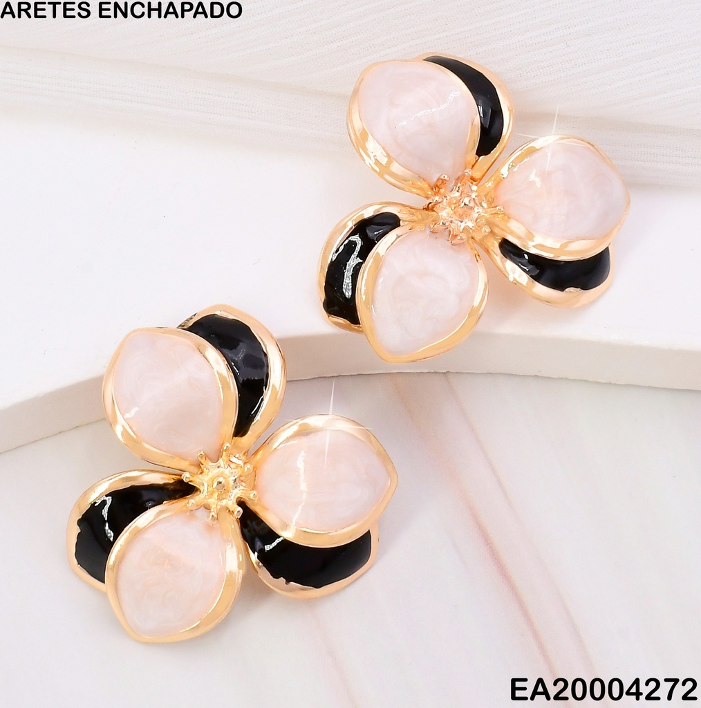 ARETES FLOR ROSADA/NEGRA BORDE DOR FD24043-K53