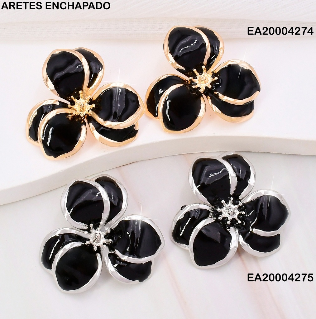 ARETES FLOR NEGRA BORDE PLAT FD25250-K53