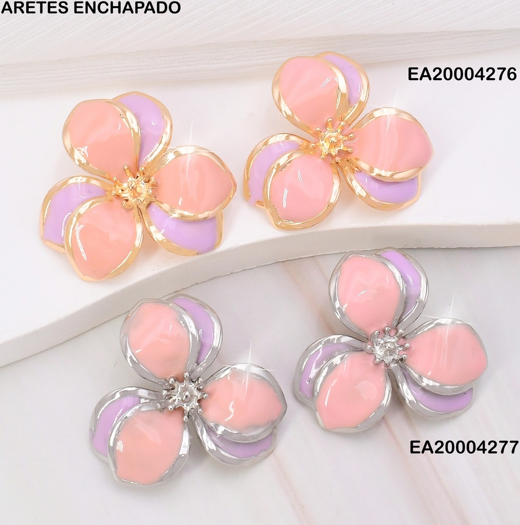 ARETES FLOR ROSADA/LILA BORDE PLAT FD25251-K53