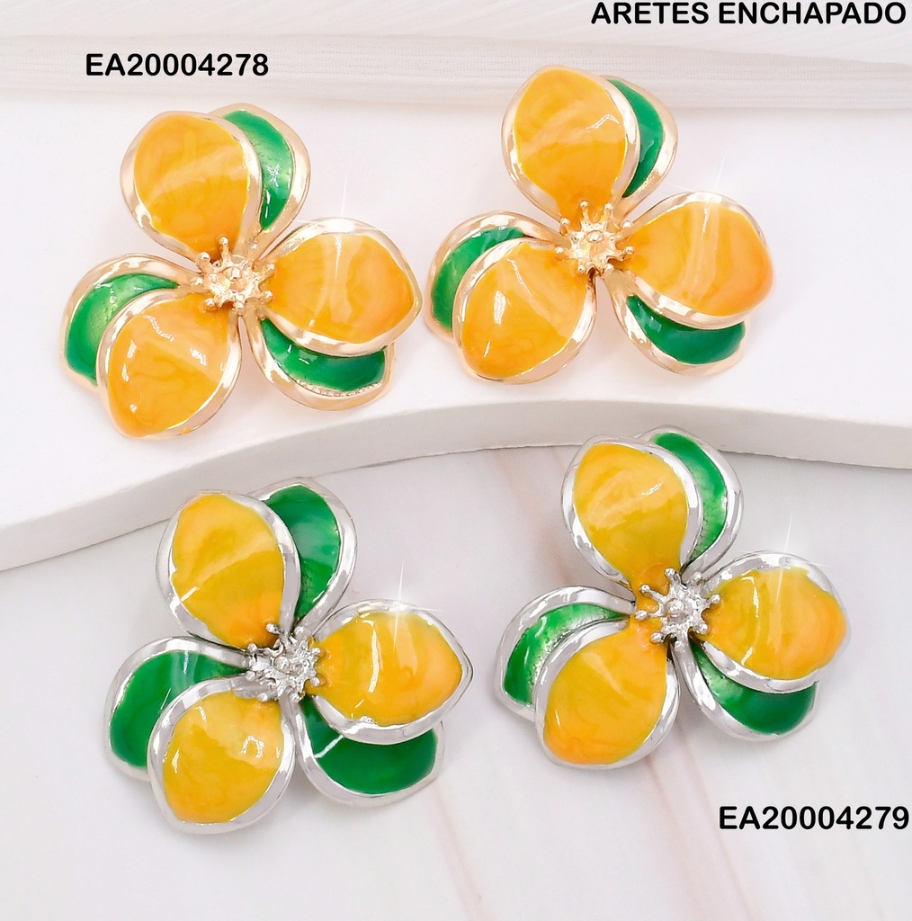 ARETES FLOR AMARILLA/VERDE BORDE PLAT FD25252-K53
