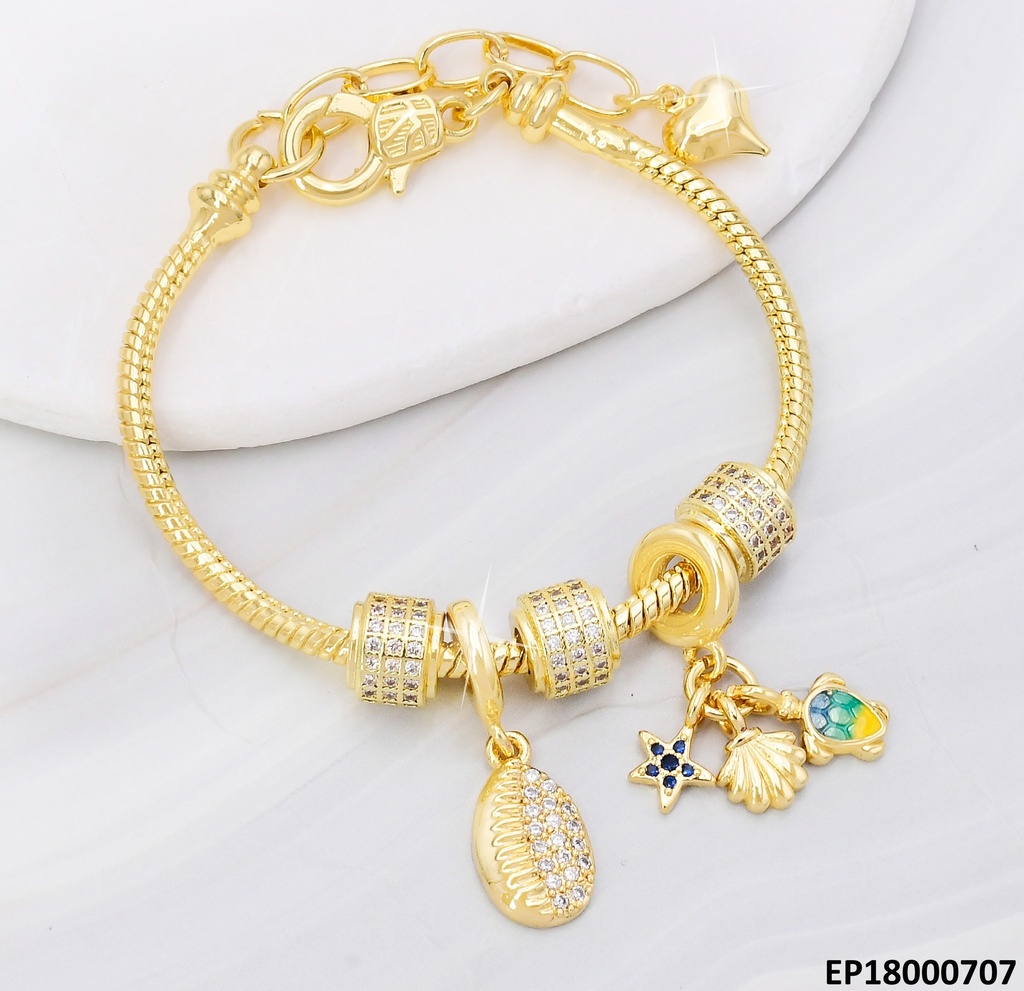 PULSERA DOR DIJE HOJA/ESTRELLA/TORTUGA/CILINDRO BE576-294