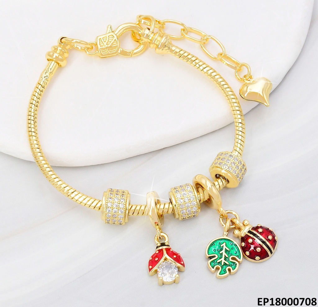 PULSERA DOR CILINDRO/MARIQUITAS/HOJA BE577-294