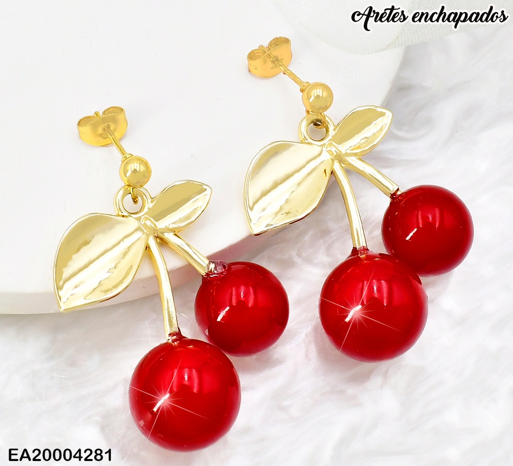 ARETES CEREZAS MATTE / HOJAS DOR EE4182 (CHE)