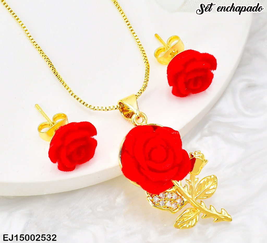 SET FLOR ROJA GAMUZA / HOJAS DOR SE1001-9