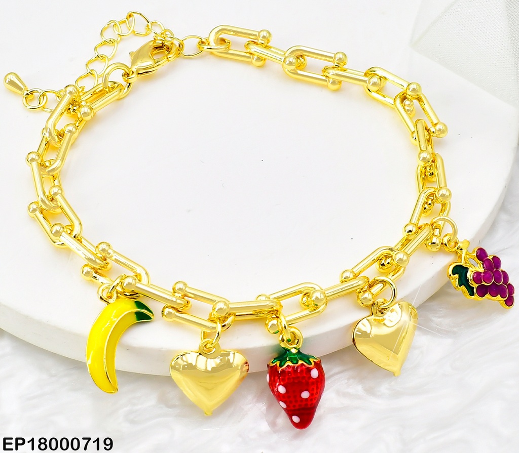 PULSERA DOR ESLAB. LARGOS BANANA/CORAZON/UVA/FRESA BE557-9
