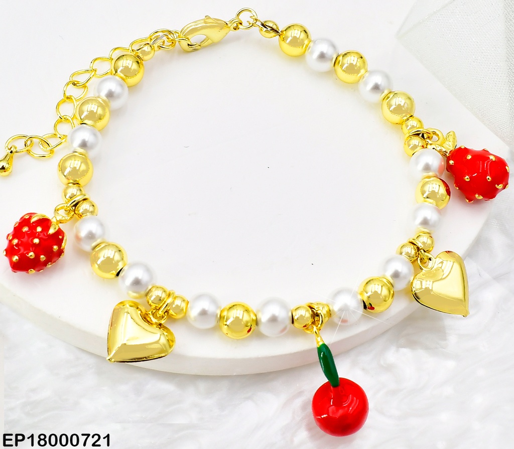 PULSERA PELOT. DOR /PERLAS/CORAZON/FRESA/CEREZA  BE556-9