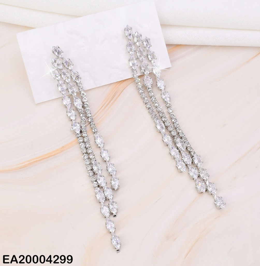 ARETES PLAT.LARGOS ZIRCONIAS ROMBO C/3 LINEAS EE1112-132